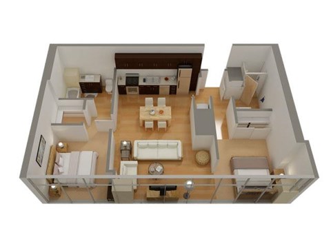 Floor plan for 2 beds, 2 baths, 970 sqft